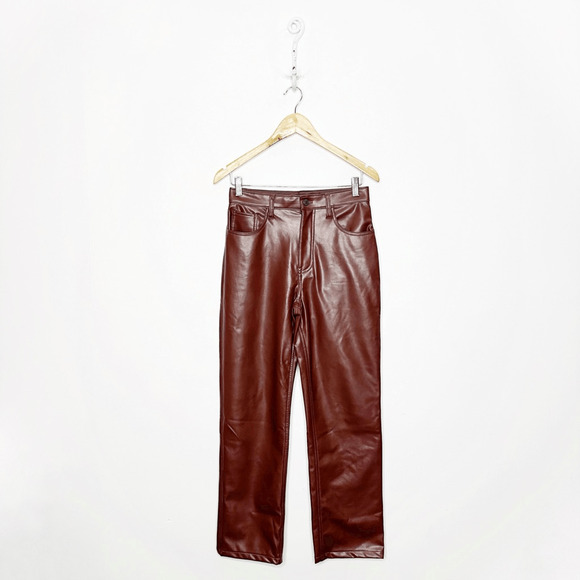 ABERCROMBIE & FITCH Vegan Leather 90s Straight Pant Brown WOMENS 28 6 REGULAR - Picture 1 of 4